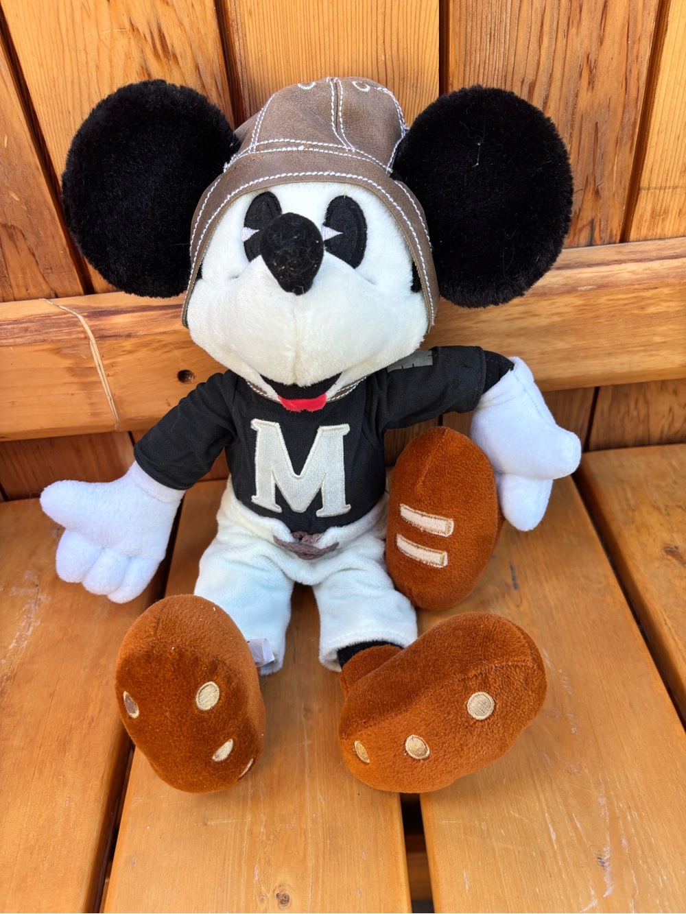 Vintage Disney Store Football Mickey Mouse Bean Bag Plush - Rare "M" Jersey